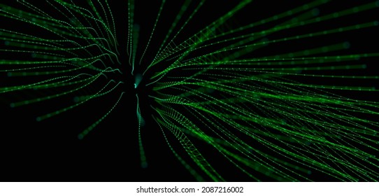 Wave form of dots and lines. Network connection structure. 3D rendering