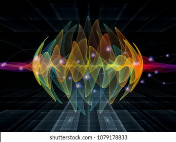 Wave Function Series. Arrangement Of Colored Sine Vibrations, Light And Fractal Elements On The Subject Of Sound Equalizer, Music Spectrum, Quantum Probability And Science Education