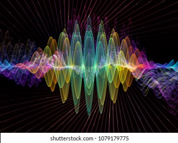 Wave Function series. Background composition of  colored sine vibrations, light and fractal elements on the subject of sound equalizer, music spectrum, quantum probability and science education