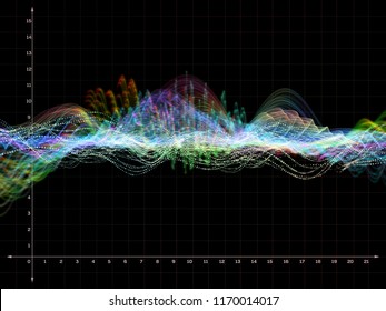 Wave Function series. Design made of colored sine vibrations, light and fractal elements to serve as backdrop for projects related to sound equalizer, music spectrum and  quantum probability