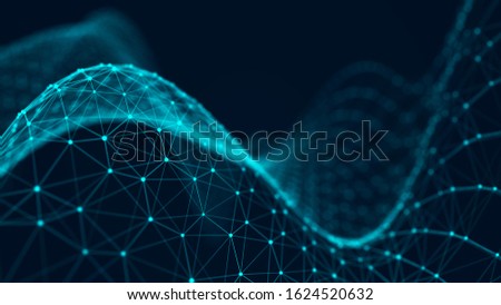 Wave of interlacing points and lines. Abstract background. Technological style. Big data. 3d rendering.