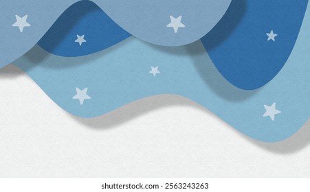 Wave layer digital artwork. Cozy background illustrations. blue color for background and walpaper. wave with shadow. starry night illustration