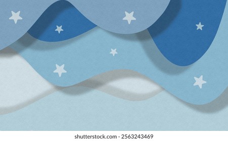 Wave layer digital artwork. Cozy background illustrations. blue color for background and walpaper. wave with shadow. starry night illustration