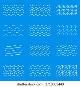 Wave Line Icon Set. Water Outline Symbol. Sea And Ocean Signs. 