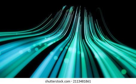 Wave Lines Trails Flowing Dynamic In Green Colors Isolated On Black Background. AI Technology, Science, Digital And Communication Concept. 3d Rendering