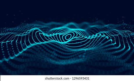 Wave of particles. Abstract background with a dynamic wave. Big data. 3d rendering.