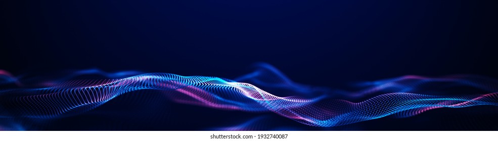 Wave Of Particles. Futuristic Point Wave. Abstract Background With A Dynamic Wave. 3d Rendering