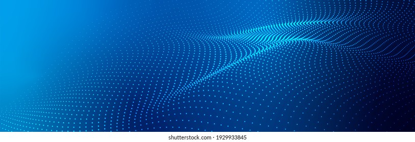 Wave of particles on dark background. Technology backdrop. Pattern for presentations. 3d