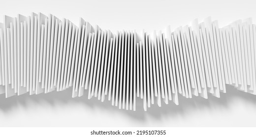 Wave Shaped Group Of Rotated White Cubes Or Boxes Array On White Background With Shadow, Abstract Modern Minimal Data Visualisation, Science, Research Or Business Datum Concept, 3D Illustration