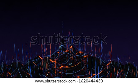 Waveform of big data flow. Futuristic information technology design. 3D render illustration with depth of field