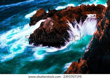 Similar – Image, Stock Photo Aerial Drone View Of Dramatic Ocean Waves Crushing On Rocky Landscape