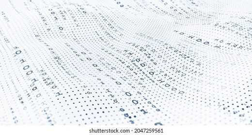 Waves of computer code. Binary code big data. Internet technologies of the future, the flow of open data. Wireless transmission of information. Sorting binary code 3d illustration