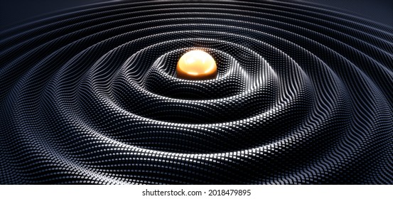 Waves In A Digital Raster Micro Structure With Golden Center - 3D Illustration