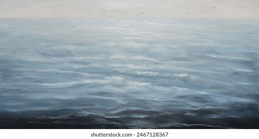 waves, seaside scenery, blue, texture,Background wall decoration, wall art, painter, home hanging paintings, oil paintings
