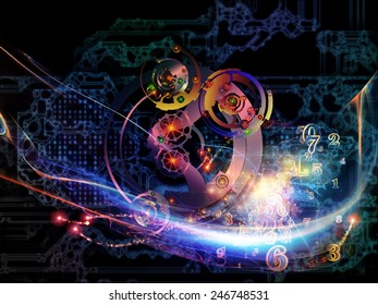 Waves of Technology series. Composition of lights, fractal and technological elements on the subject of science, philosophy, metaphysics and modern technology