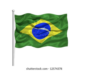 Waving Brazilian Flag On White