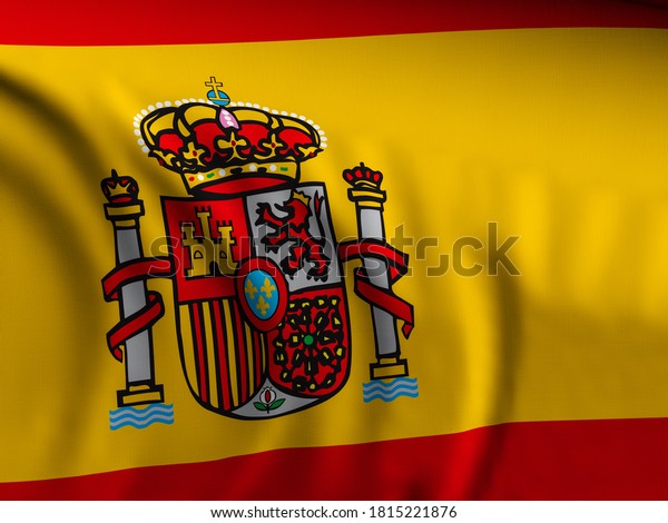 なびくスペイン国旗の背景 3dイラスト のイラスト素材