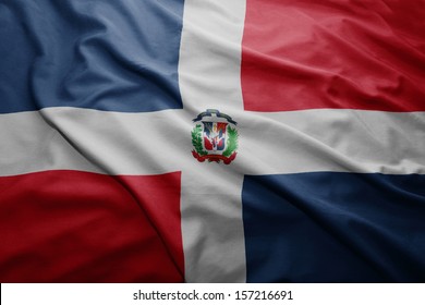Waving colorful Dominican Republic flag