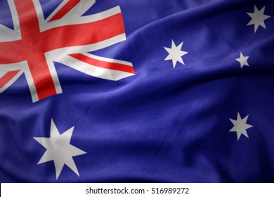 waving colorful national flag of australia.