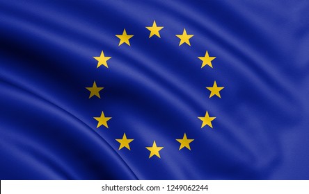 Waving European Union flag , EU flag in 3D Illustration.