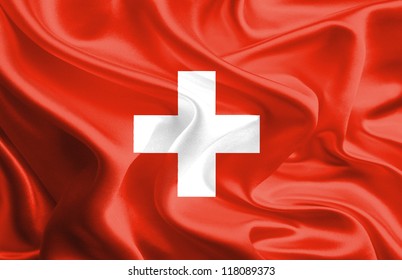 Waving Fabric Flag Of Switzerland