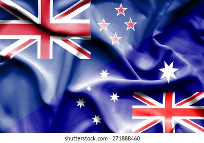Waving Flag Of Australia And New Zealand