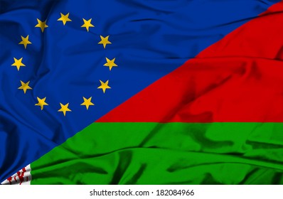 Waving Flag Of Belarus And EU