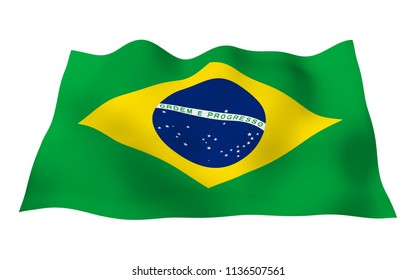 Waving Flag Brazil Ordem E Progresso Stock Illustration 1136507561