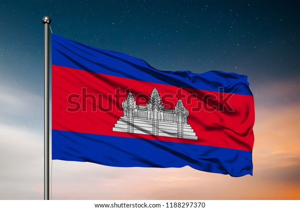Waving flag of the\
Cambodia. Pole Flag in the Wind. National mark. Waving Cambodian\
Flag. Cambodia Flag\
Flowing.