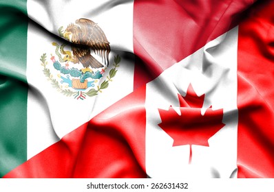 Waving Flag Of Canada And Mexico