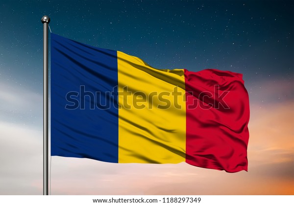 Waving flag of the Chad. Pole\
Flag in the Wind. National mark. Waving Chad Flag. Chad Flag\
Flowing.