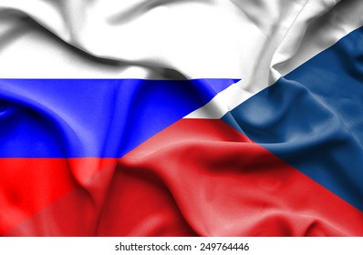 Waving Flag Of Czech Republic And Russia