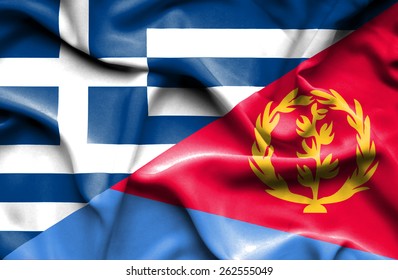 Waving Flag Of Eritrea And Greece