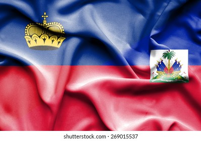 Waving Flag Of Haiti And Lichtenstein