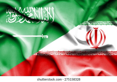 Waving Flag Of Iran And Saudi Arabia