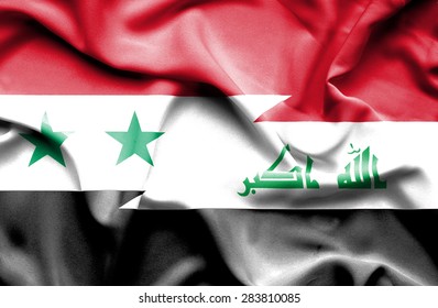 Waving flag of Iraq and Syria