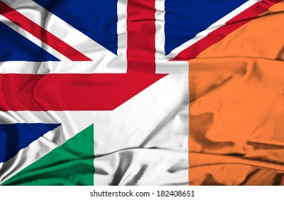 Waving Flag Of Ireland And UK