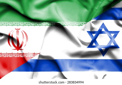 Waving Flag Of Israel And Iran	