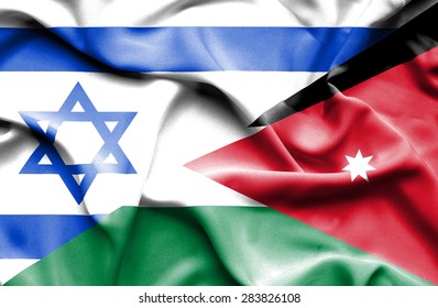 Waving Flag Of Jordan And Israel