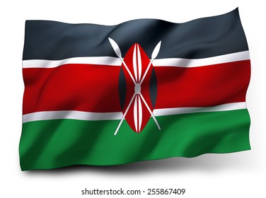 Waving flag of Kenya isolated on white background