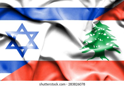 Waving Flag Of Lebanon And Israel