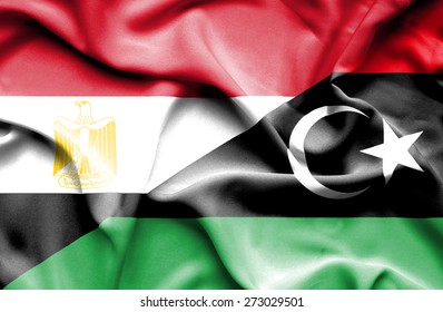 Waving Flag Of Libya And Egypt