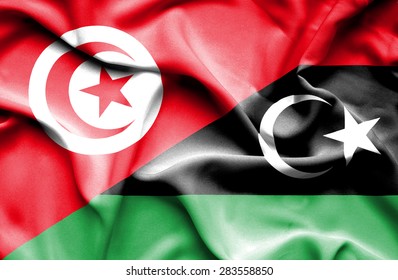 Waving Flag Of Libya And Tunisia