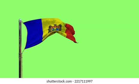 Waving Flag Of Moldova For Any Holiday On Green Screen, Isolated - Object 3D Rendering