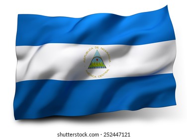 Waving flag of Nicaragua isolated on white background