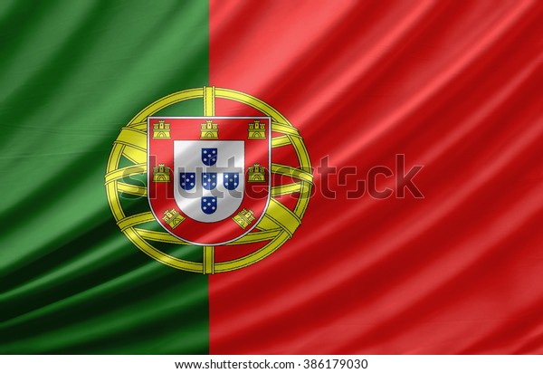 なびくポルトガル国旗 旗は布のテクスチャーが本物 のイラスト素材 386179030