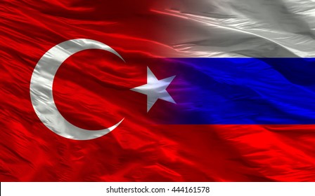 Waving Flag Of Russia And Turkey