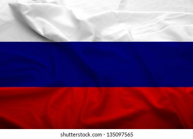 Waving Flag Of Russian Federation. Flag Has Real Fabric Texture.