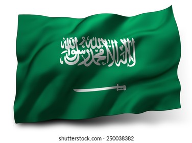 Waving Flag Of Saudi Arabia Isolated On White Background