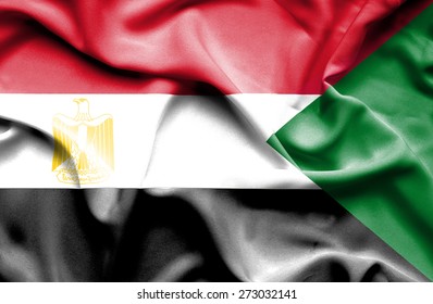 Waving Flag Of Sudan And Egypt